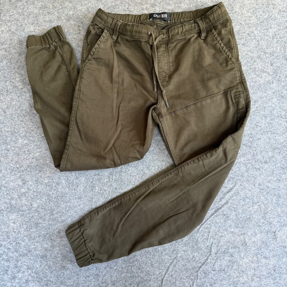 DUER No Sweat Jogger Mens 32x29 Olive Green Slim Performance Pants MJNS1100